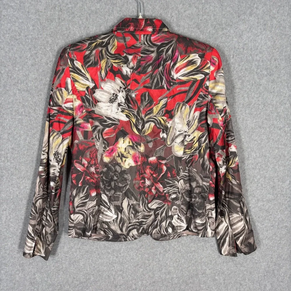Gerry Weber Blazer Jacket Small Red Gray Pockets Artsy Abstract‎ Watercolor